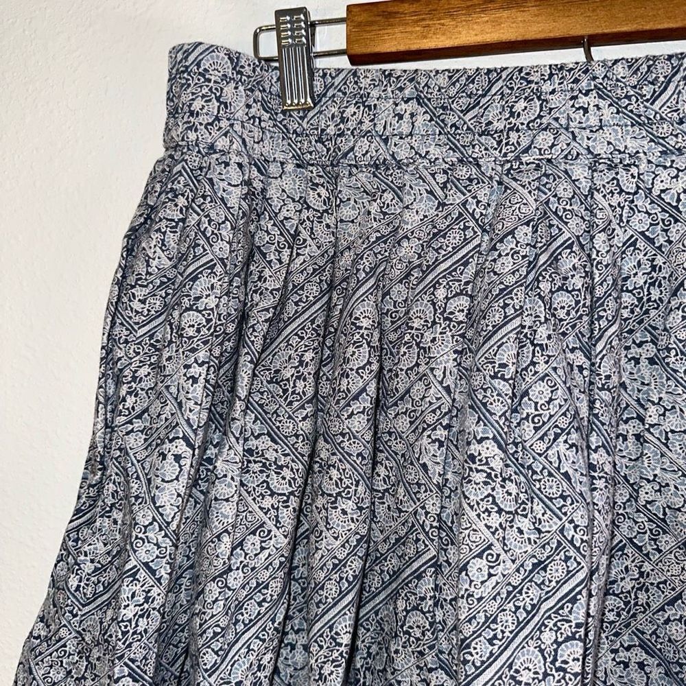 American Eagle Womens Blue & White Linen Blend Boho Pleated Elastic Waist Skirt - Picture 3 of 9